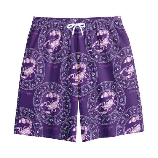 Purple Scorpio Zodiac Pattern Print Cotton Shorts