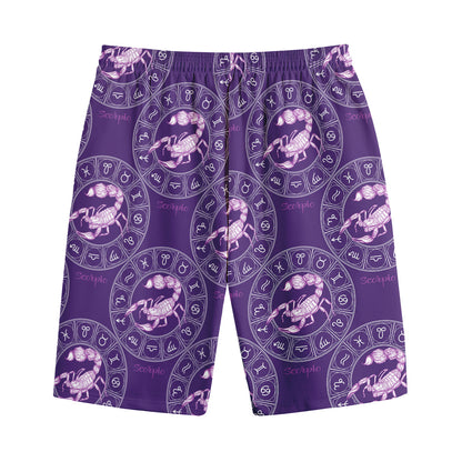 Purple Scorpio Zodiac Pattern Print Cotton Shorts