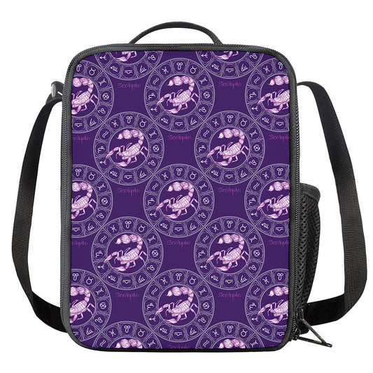 Purple Scorpio Zodiac Pattern Print Crossbody Lunch Bag