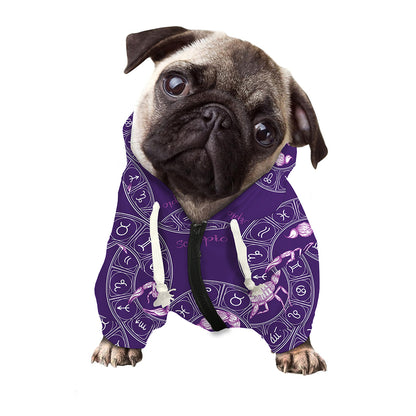 Purple Scorpio Zodiac Pattern Print Dog Zip Up Hoodie