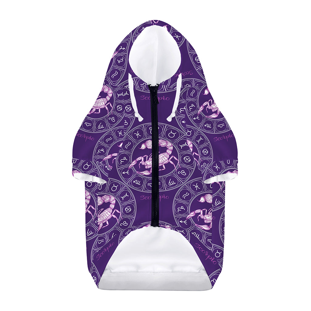 Purple Scorpio Zodiac Pattern Print Dog Zip Up Hoodie
