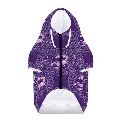 Purple Scorpio Zodiac Pattern Print Dog Zip Up Hoodie