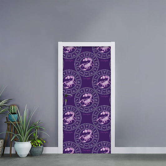 Purple Scorpio Zodiac Pattern Print Door Sticker