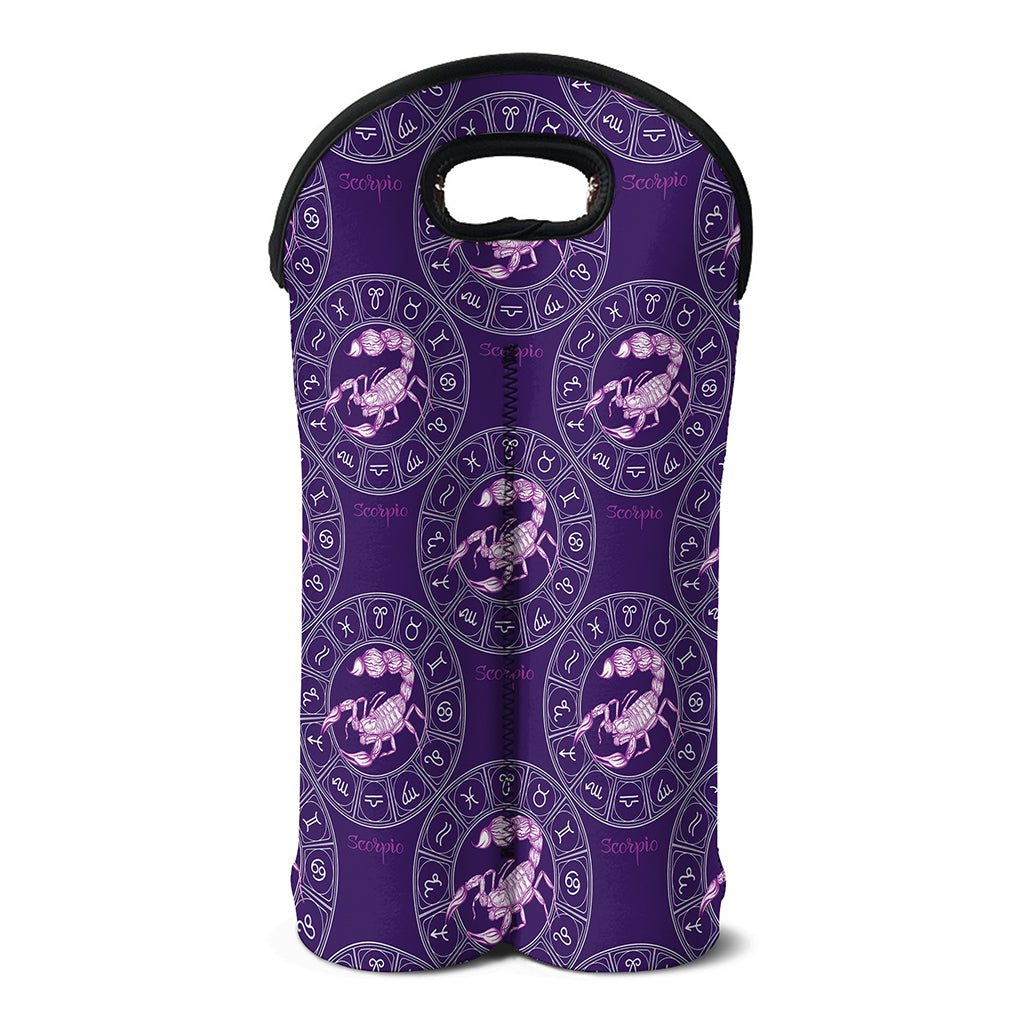 Purple Scorpio Zodiac Pattern Print Double Neoprene Wine Tote
