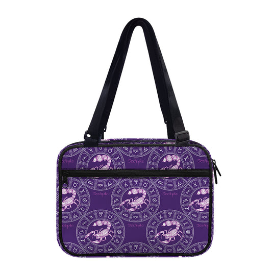 Purple Scorpio Zodiac Pattern Print Double Strap Bible Bag