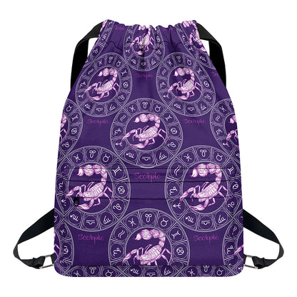 Purple Scorpio Zodiac Pattern Print Drawstring Backpack