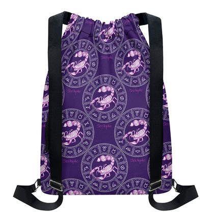 Purple Scorpio Zodiac Pattern Print Drawstring Backpack
