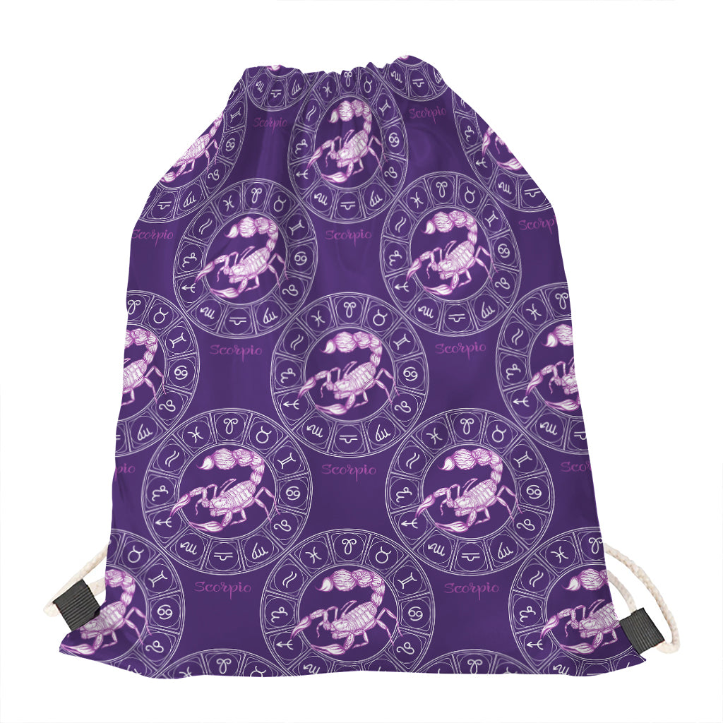 Purple Scorpio Zodiac Pattern Print Drawstring Bag