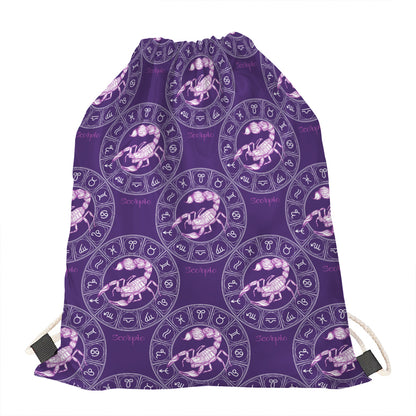 Purple Scorpio Zodiac Pattern Print Drawstring Bag