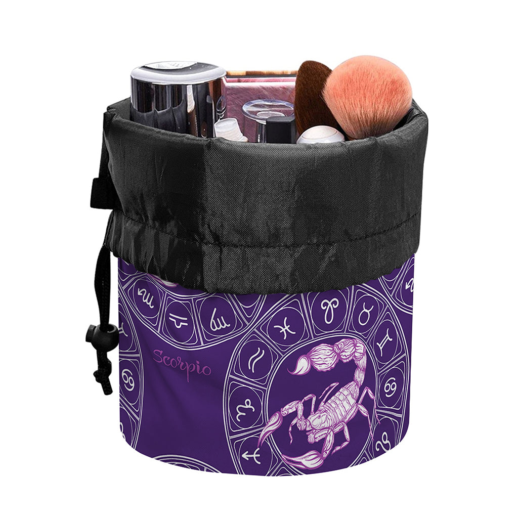 Purple Scorpio Zodiac Pattern Print Drawstring Makeup Bag
