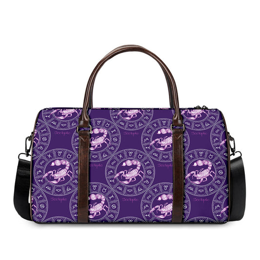 Purple Scorpio Zodiac Pattern Print Duffle Bag