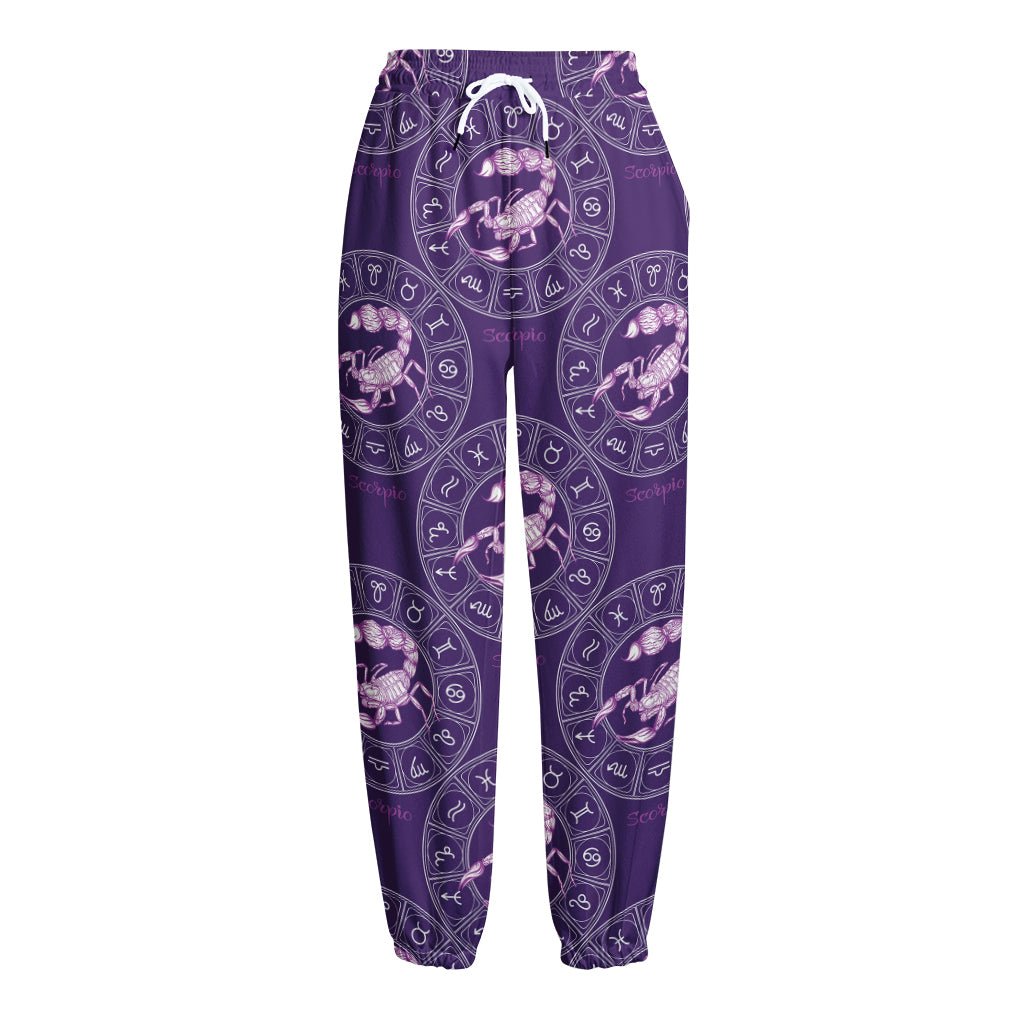 Purple Scorpio Zodiac Pattern Print Fleece Lined Knit Pants