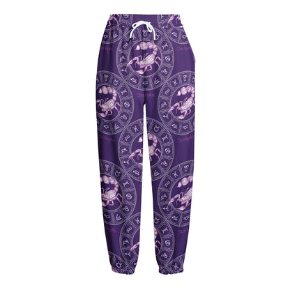 Purple Scorpio Zodiac Pattern Print Fleece Lined Knit Pants
