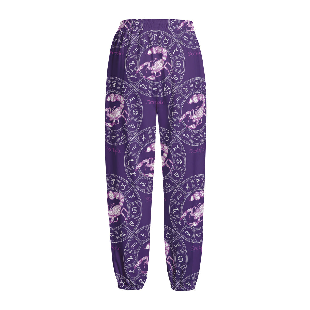 Purple Scorpio Zodiac Pattern Print Fleece Lined Knit Pants