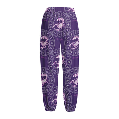 Purple Scorpio Zodiac Pattern Print Fleece Lined Knit Pants