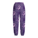 Purple Scorpio Zodiac Pattern Print Fleece Lined Knit Pants