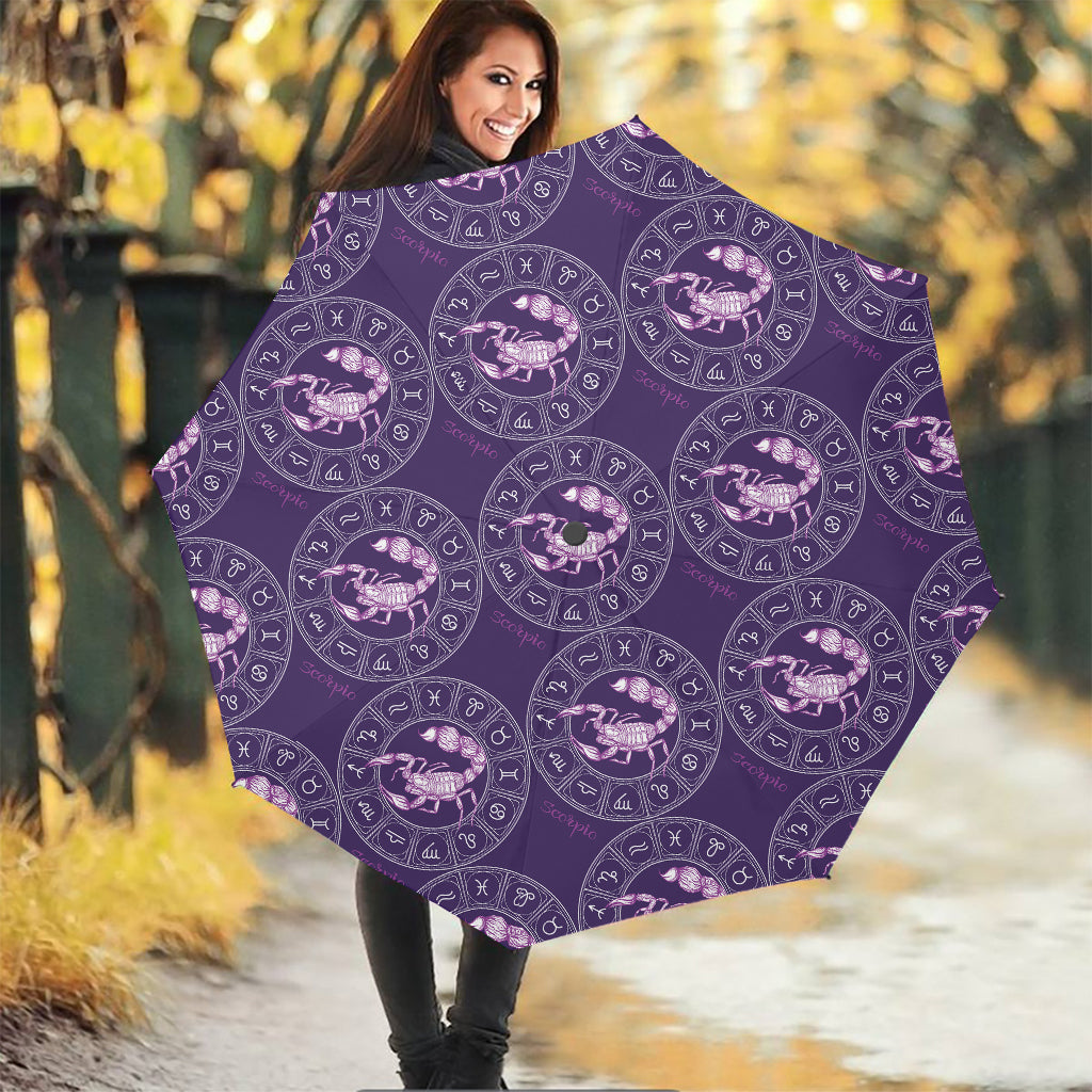 Purple Scorpio Zodiac Pattern Print Foldable Umbrella