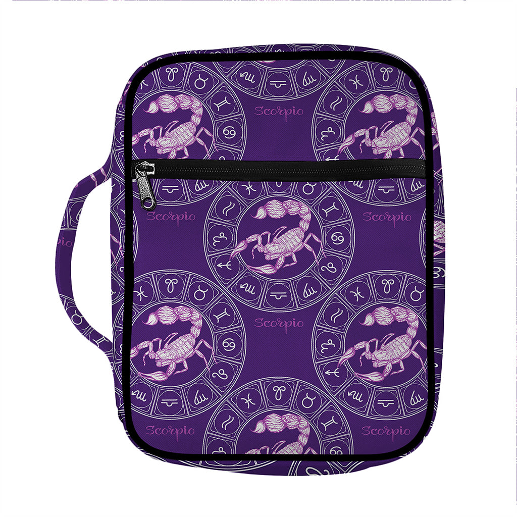 Purple Scorpio Zodiac Pattern Print Front Pocket Bible Bag