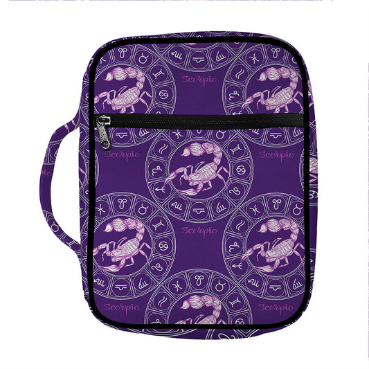Purple Scorpio Zodiac Pattern Print Front Pocket Bible Bag