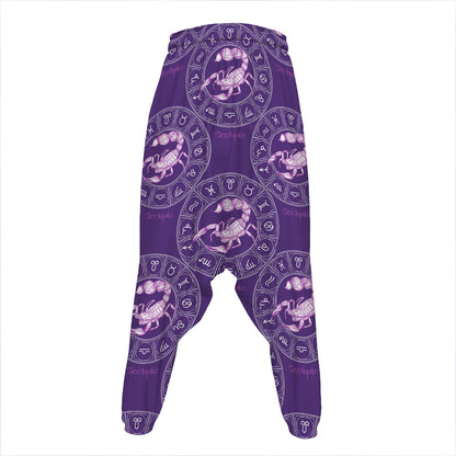 Purple Scorpio Zodiac Pattern Print Hammer Pants