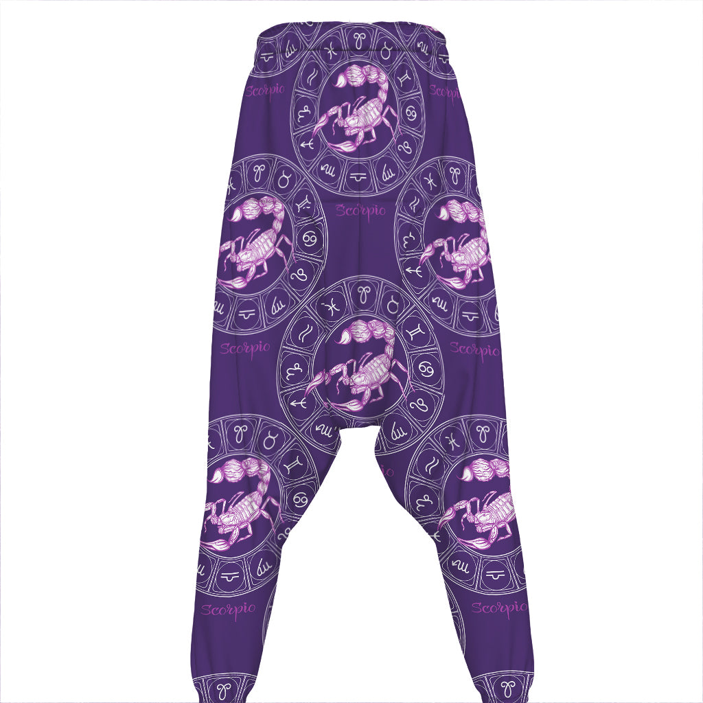 Purple Scorpio Zodiac Pattern Print Hammer Pants