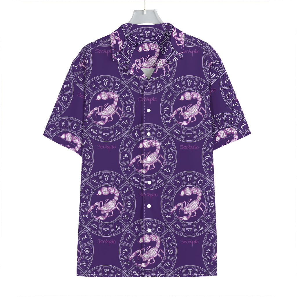 Purple Scorpio Zodiac Pattern Print Hawaiian Shirt