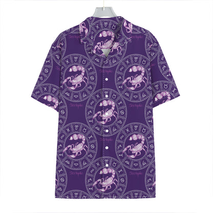 Purple Scorpio Zodiac Pattern Print Hawaiian Shirt