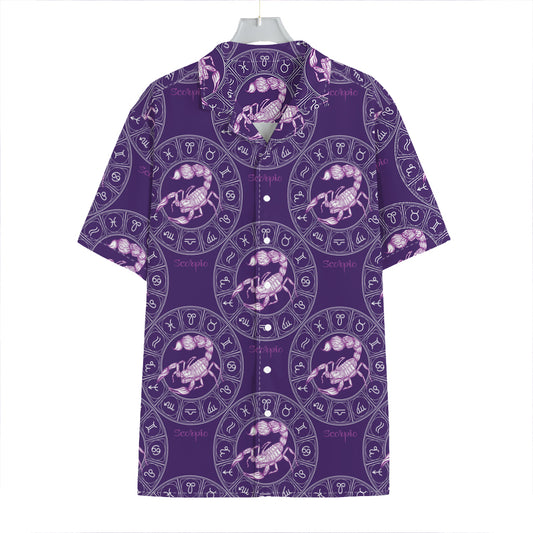 Purple Scorpio Zodiac Pattern Print Hawaiian Shirt