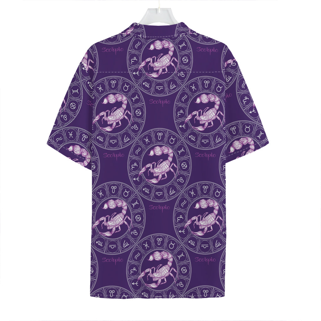 Purple Scorpio Zodiac Pattern Print Hawaiian Shirt