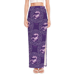Purple Scorpio Zodiac Pattern Print High Slit Maxi Skirt