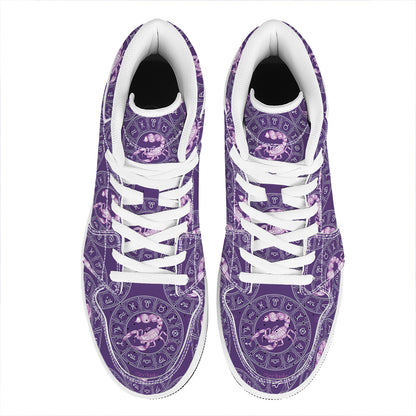 Purple Scorpio Zodiac Pattern Print High Top Leather Sneakers