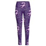 Purple Scorpio Zodiac Pattern Print High-Waisted Pocket Leggings