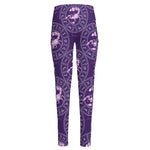 Purple Scorpio Zodiac Pattern Print High-Waisted Pocket Leggings