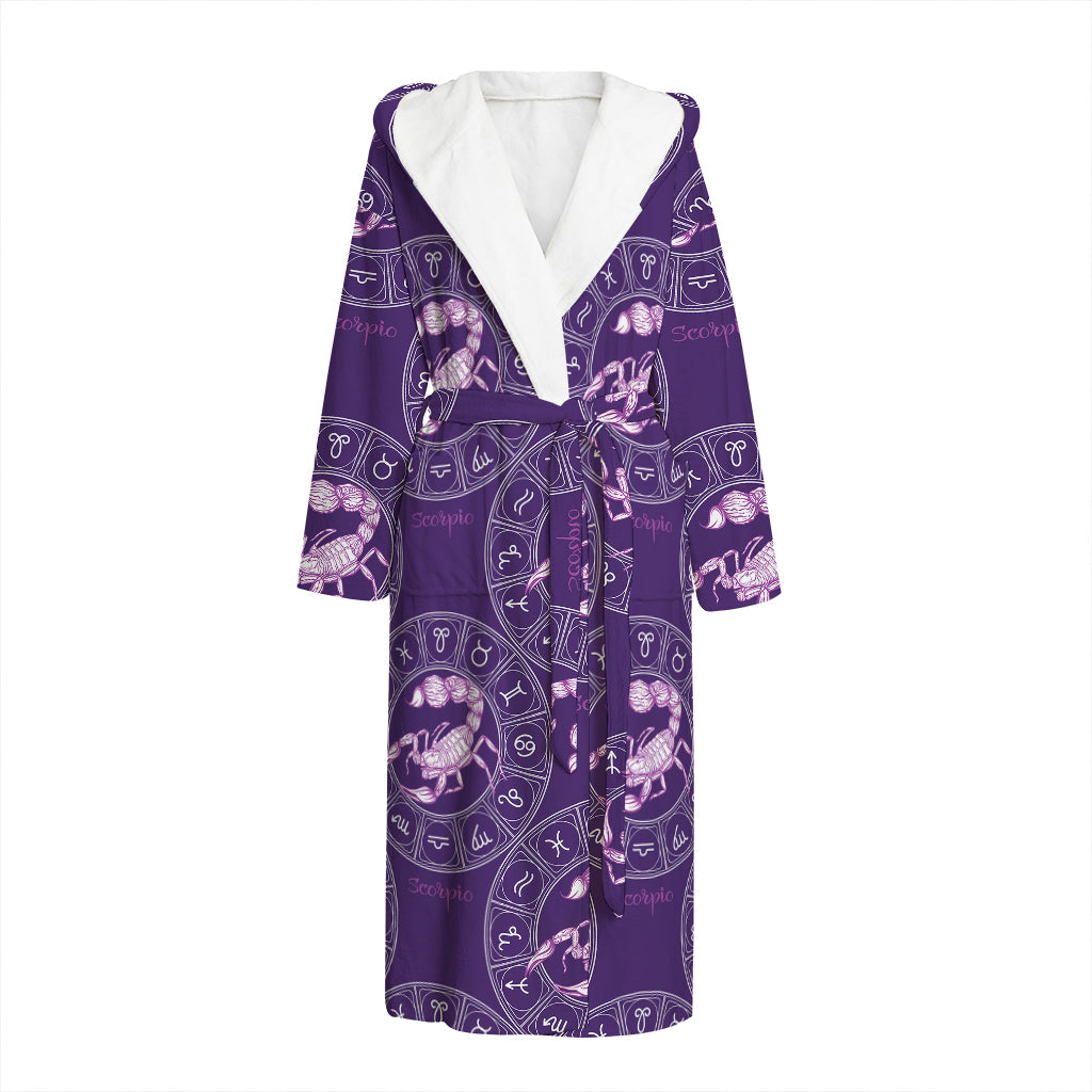 Purple Scorpio Zodiac Pattern Print Hooded Bathrobe