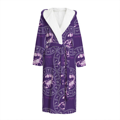 Purple Scorpio Zodiac Pattern Print Hooded Bathrobe