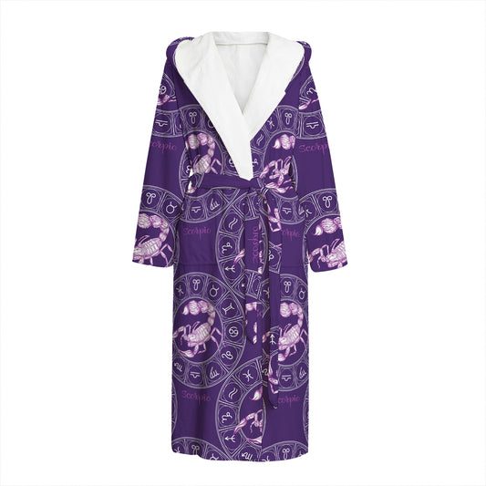 Purple Scorpio Zodiac Pattern Print Hooded Bathrobe