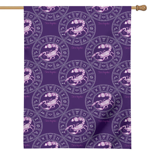 Purple Scorpio Zodiac Pattern Print House Flag