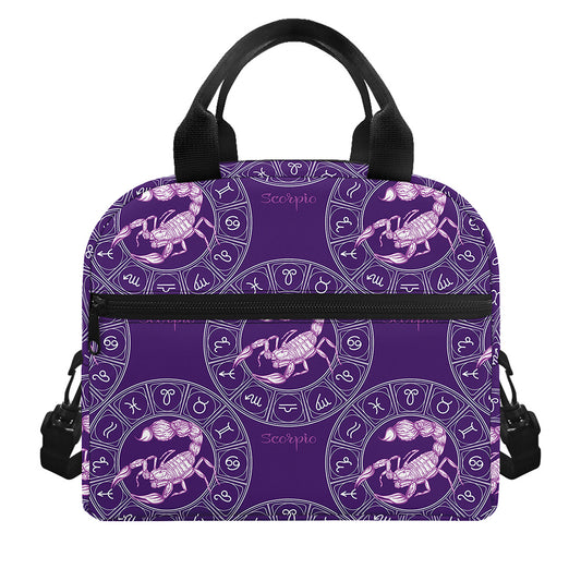 Purple Scorpio Zodiac Pattern Print Insulated Lunch Bag