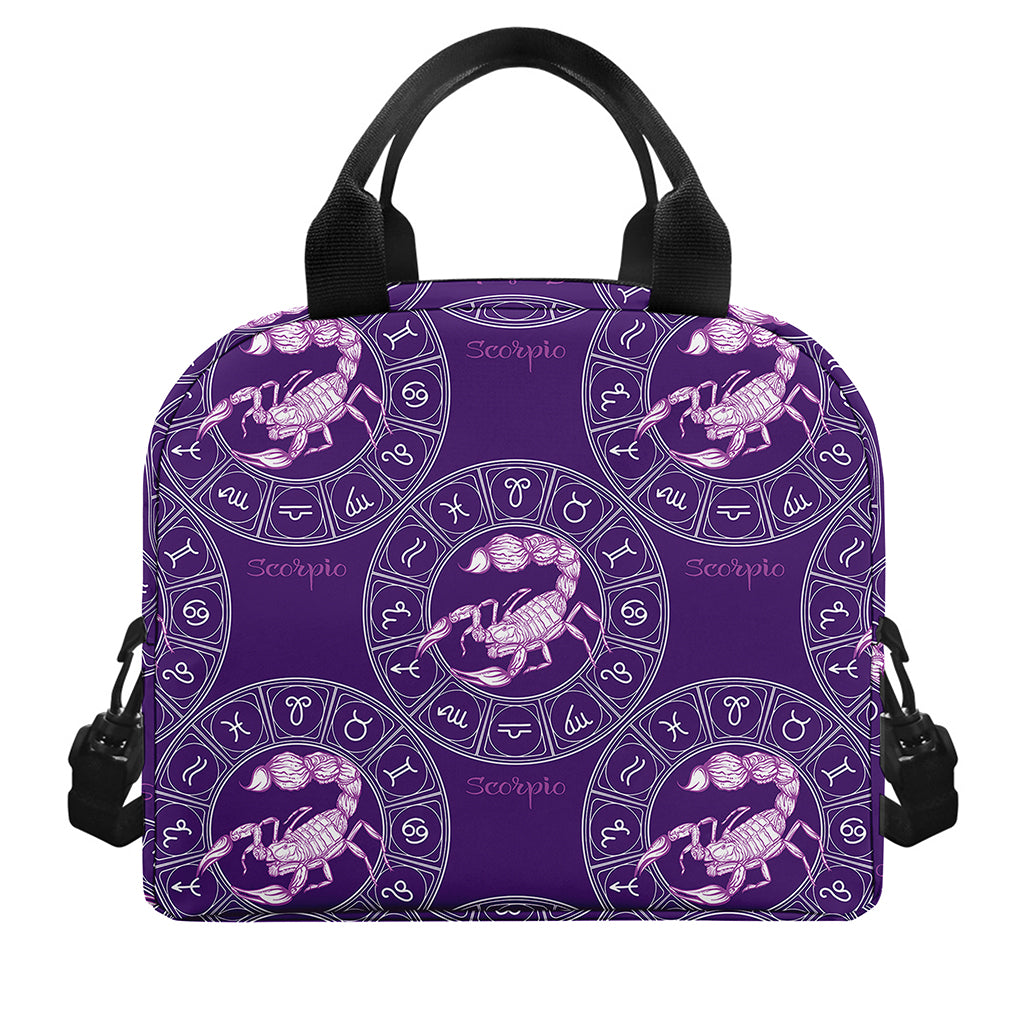 Purple Scorpio Zodiac Pattern Print Insulated Lunch Bag