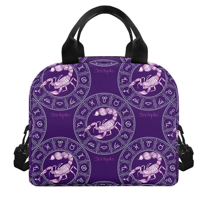 Purple Scorpio Zodiac Pattern Print Insulated Lunch Bag