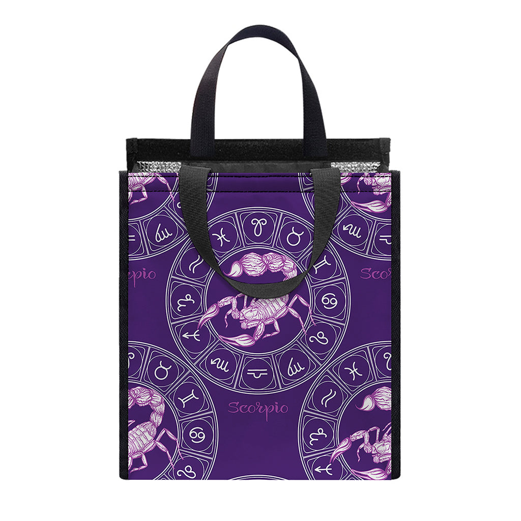 Purple Scorpio Zodiac Pattern Print Insulated Lunch Tote