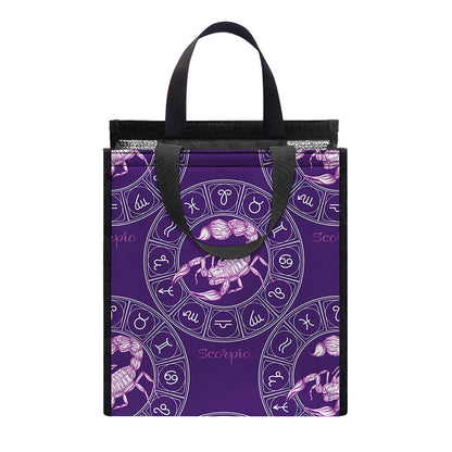 Purple Scorpio Zodiac Pattern Print Insulated Lunch Tote