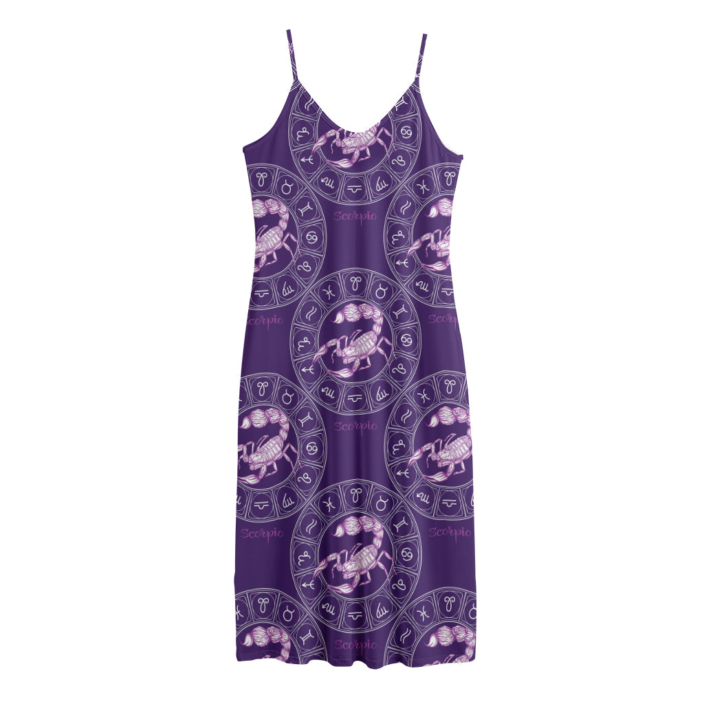 Purple Scorpio Zodiac Pattern Print Jersey Midi Cami Dress