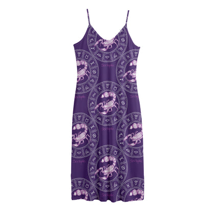 Purple Scorpio Zodiac Pattern Print Jersey Midi Cami Dress
