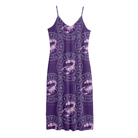 Purple Scorpio Zodiac Pattern Print Jersey Midi Cami Dress