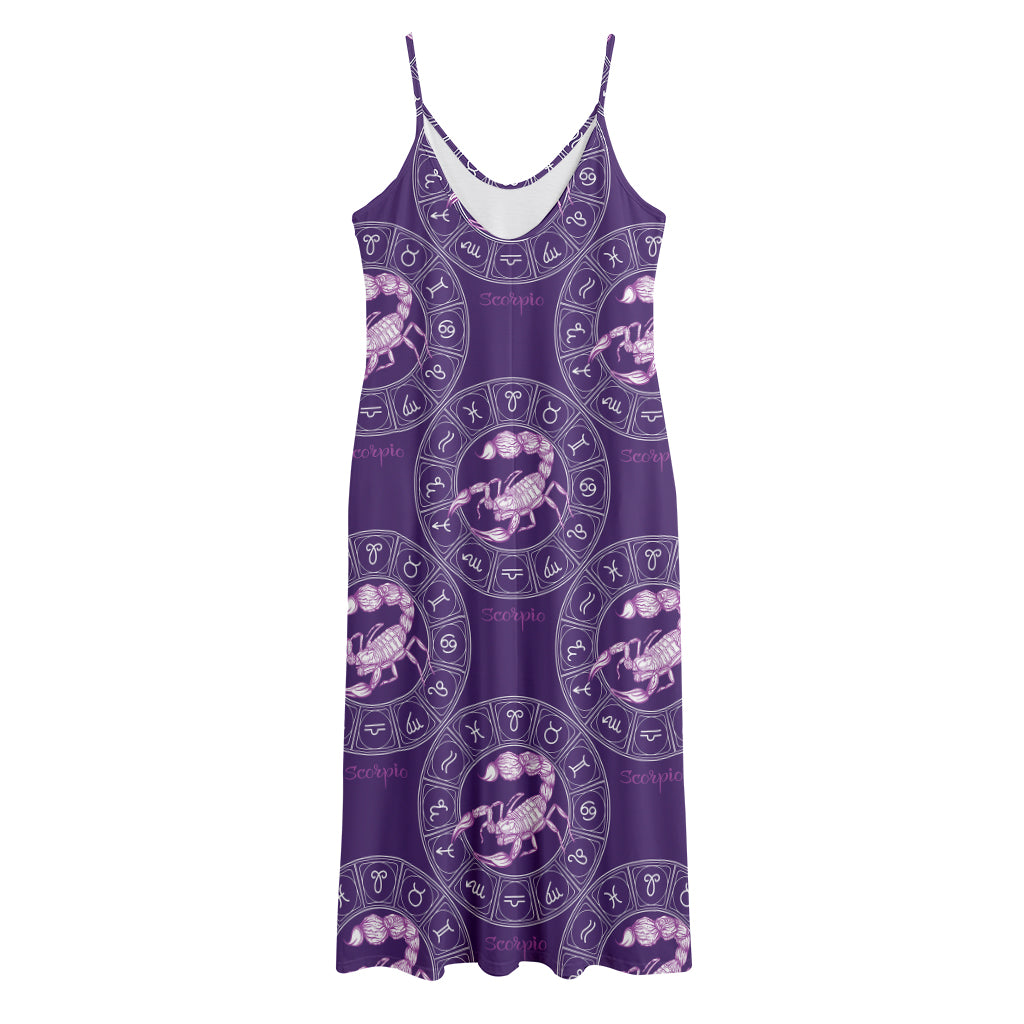 Purple Scorpio Zodiac Pattern Print Jersey Midi Cami Dress