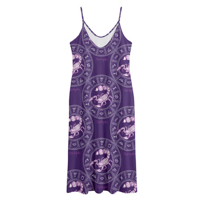 Purple Scorpio Zodiac Pattern Print Jersey Midi Cami Dress