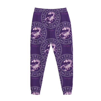 Purple Scorpio Zodiac Pattern Print Jogger Pants