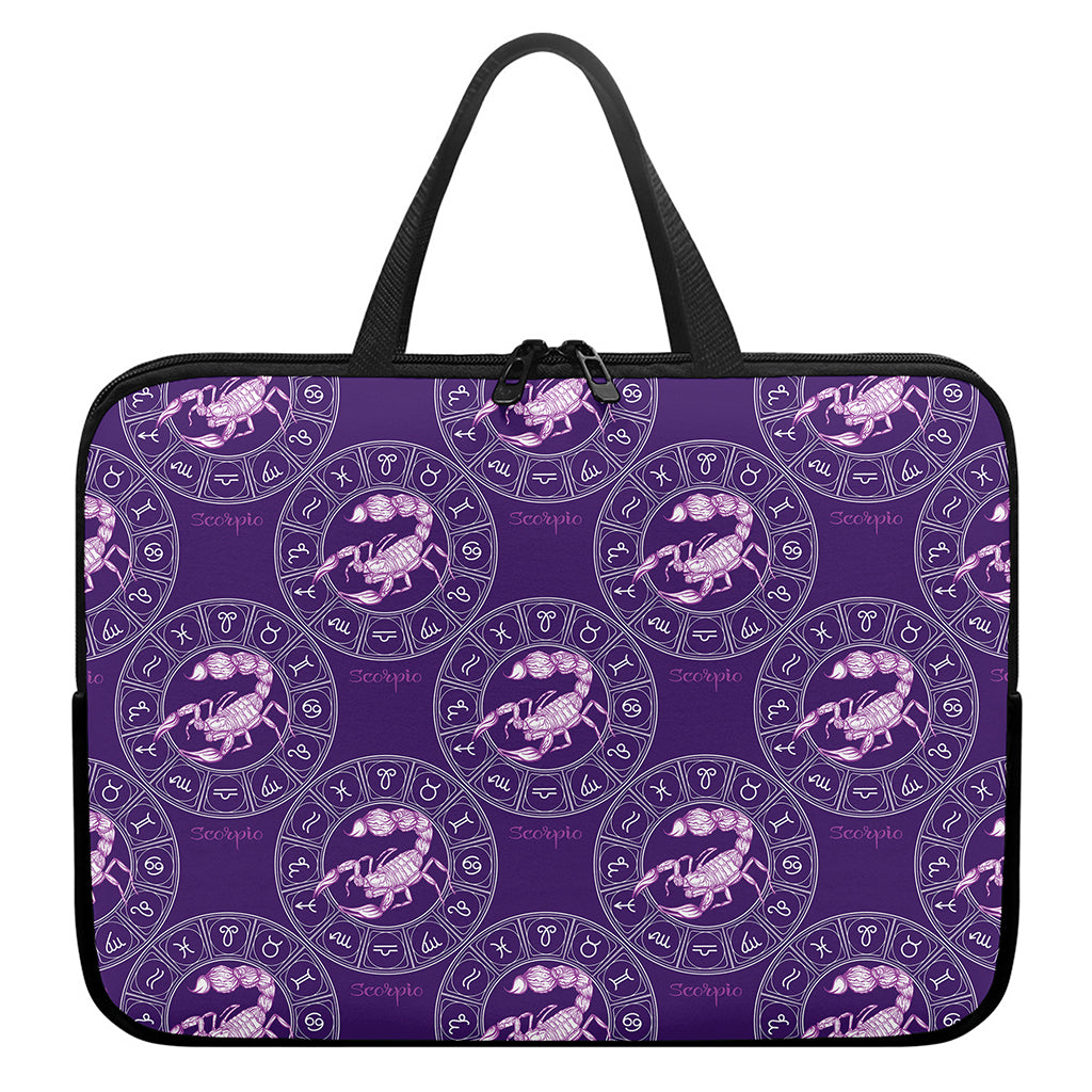 Purple Scorpio Zodiac Pattern Print Laptop Sleeve With Handle