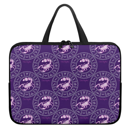 Purple Scorpio Zodiac Pattern Print Laptop Sleeve With Handle